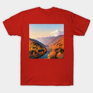 Lovely Autumn River with Orange Trees T-Shirt